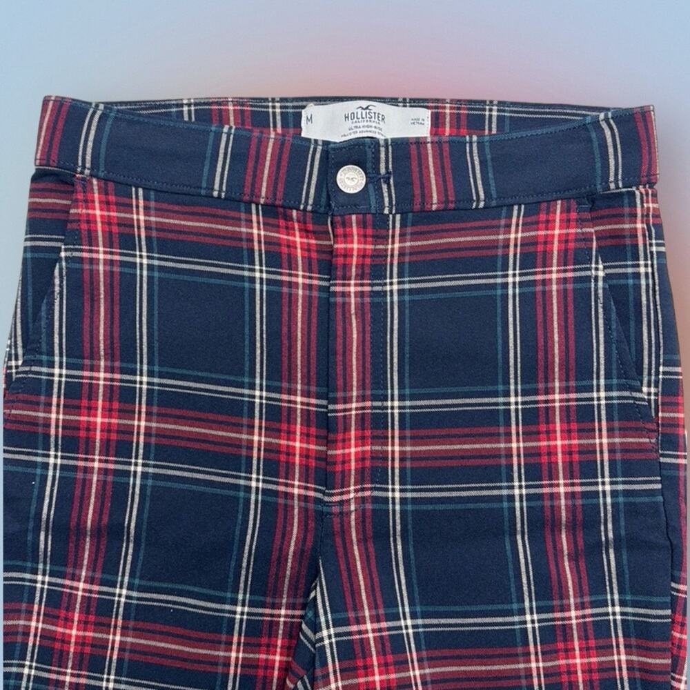 HOLLISTER Women’s Medium Blue Red Plaid ULTRA HIGH RISE Stretchy Pants
